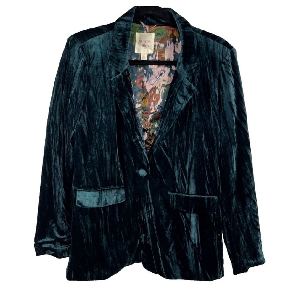 Lg Anthropologie Autres Filles Crushed Velvet Blazer in Deep Emerald Green